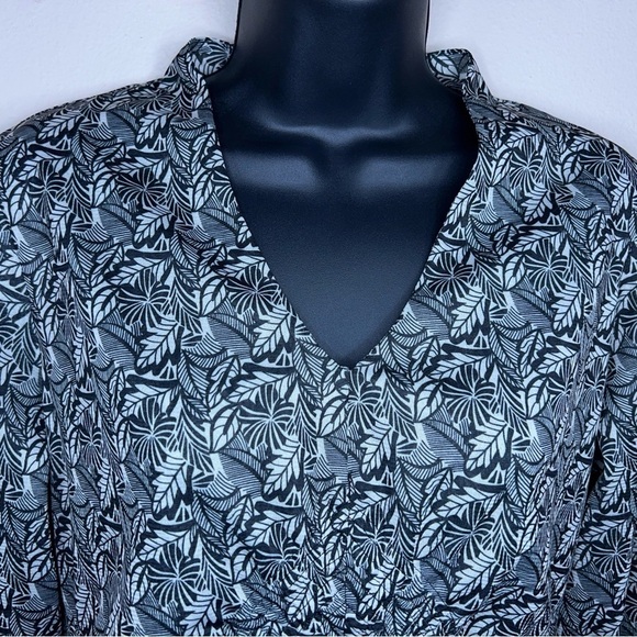 MEDIUM VINTAGE ENVISION STUDIO BLACK BEIGE LEAF PRINT BLOUSE LONG SLEEVE - Picture 4 of 10